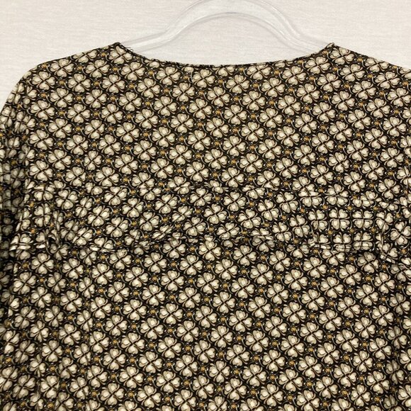 New Max Studio Brown Cream Floral Geometric Boho Print Ruffle Detail Blouse XL - Picture 9 of 10